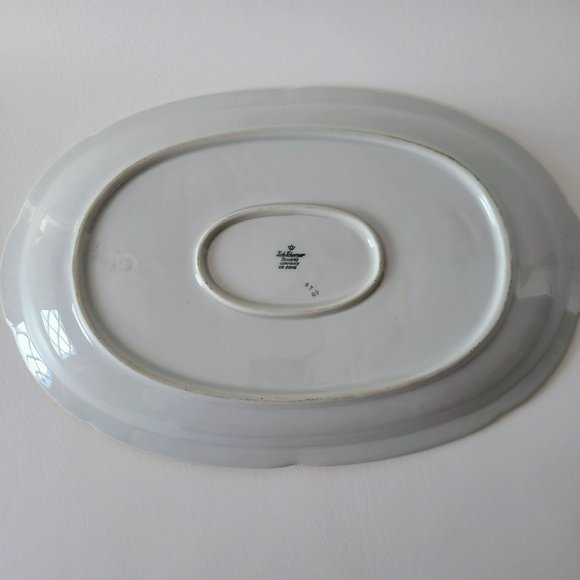ZS & Co Pink Floral 15" Oval Serving Platter 1940s Gold Trim US Zone Germany - Picture 7 of 9
